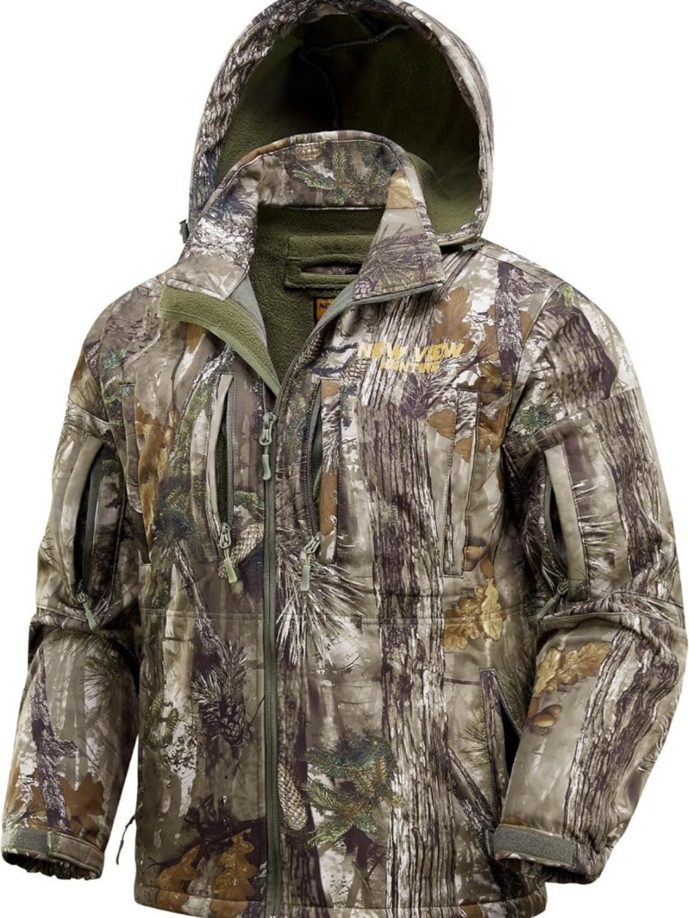 Warm Fleece Lined Camo Hunting Jacket for Men, Water Resistant & Quiet Hooded
